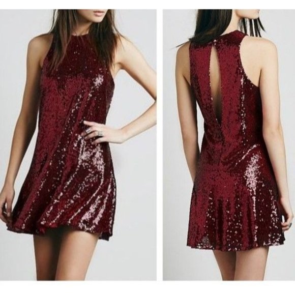 Free People Dresses & Skirts - Free People Liquid Shine Sequin Mini Dress Size S Party Cocktail Skater Swing